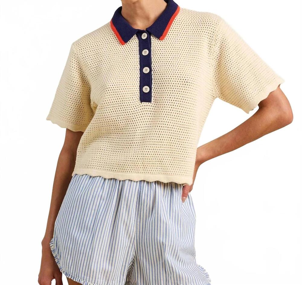 NEW TROVATA amalia polo top in antique white